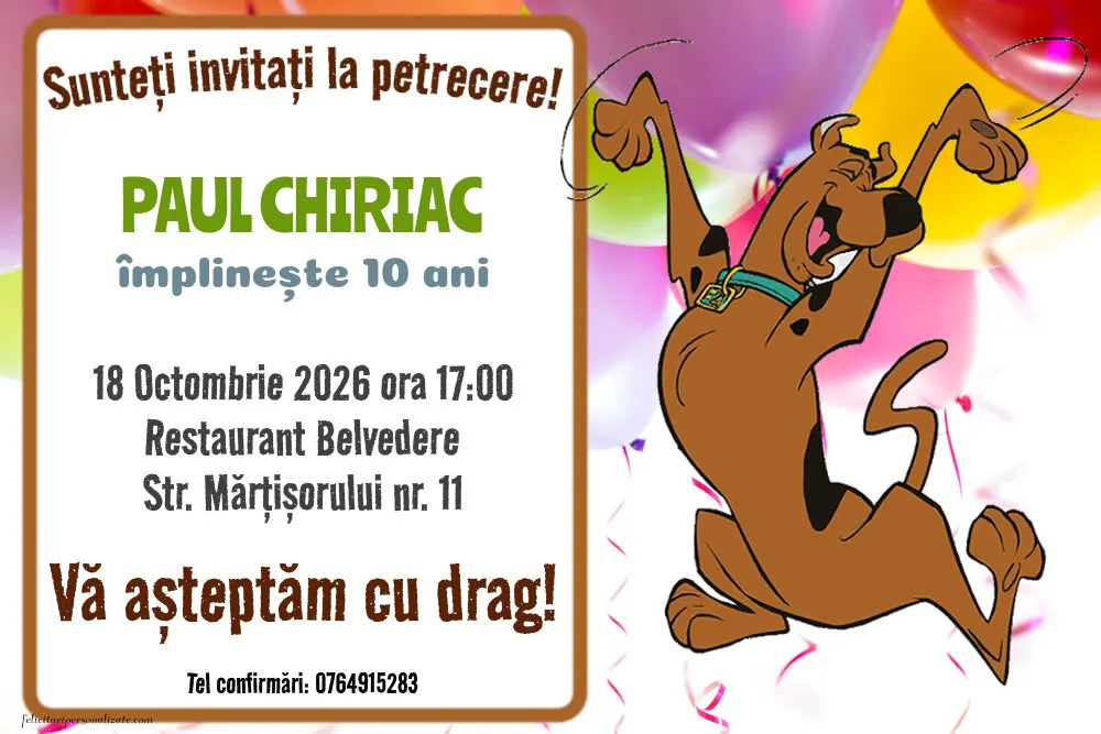Exemplu completat: Invitație cu Scooby Doo