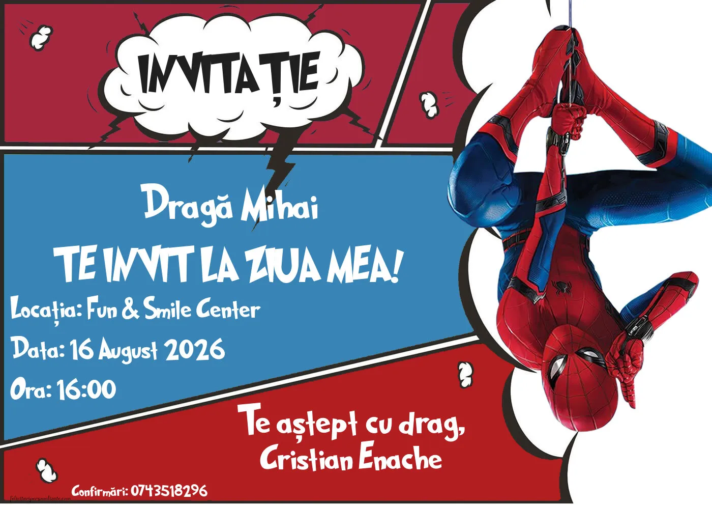 Invitație cu Spiderman