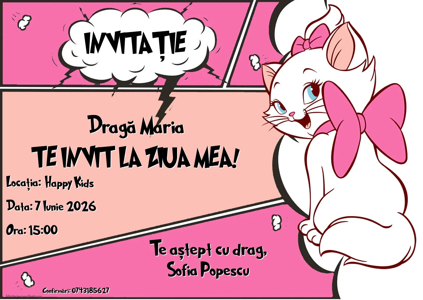 Exemplu completat: Invitație cu Pisicile aristocrate