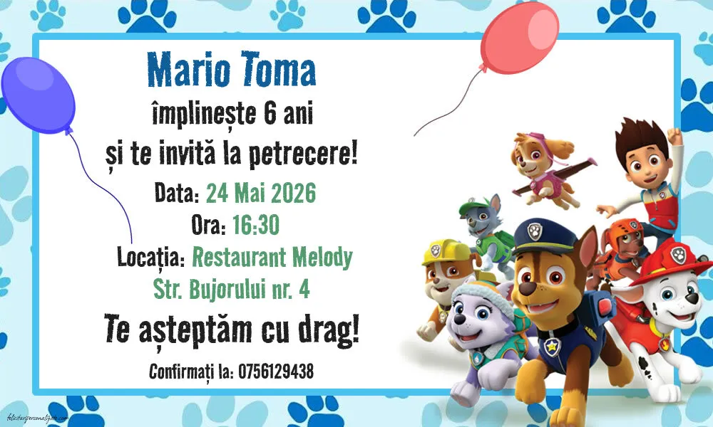 Invitație cu Patrula catelusilor