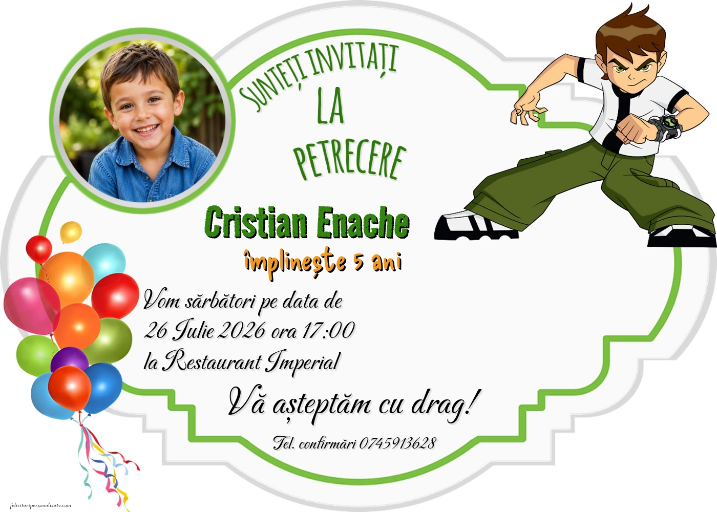 Exemplu completat: Invitație cu Ben 10