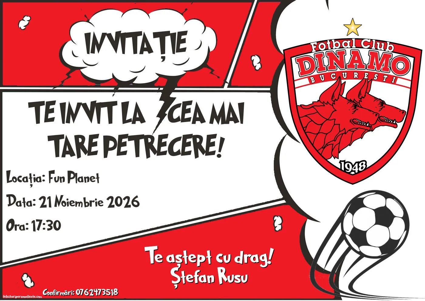 Exemplu completat: Invitație cu fotbal