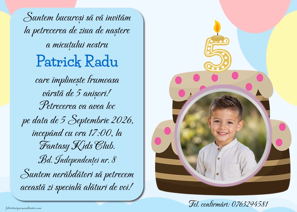 Exemplu completat: Invitație pentru 5 ani