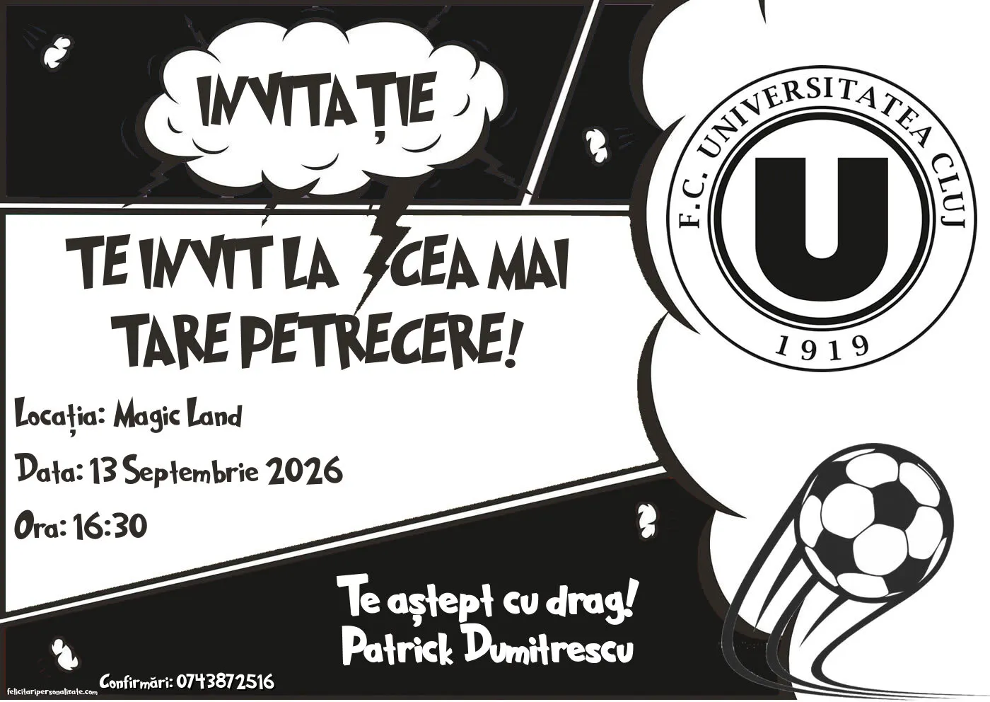 Exemplu completat: Invitație cu fotbal