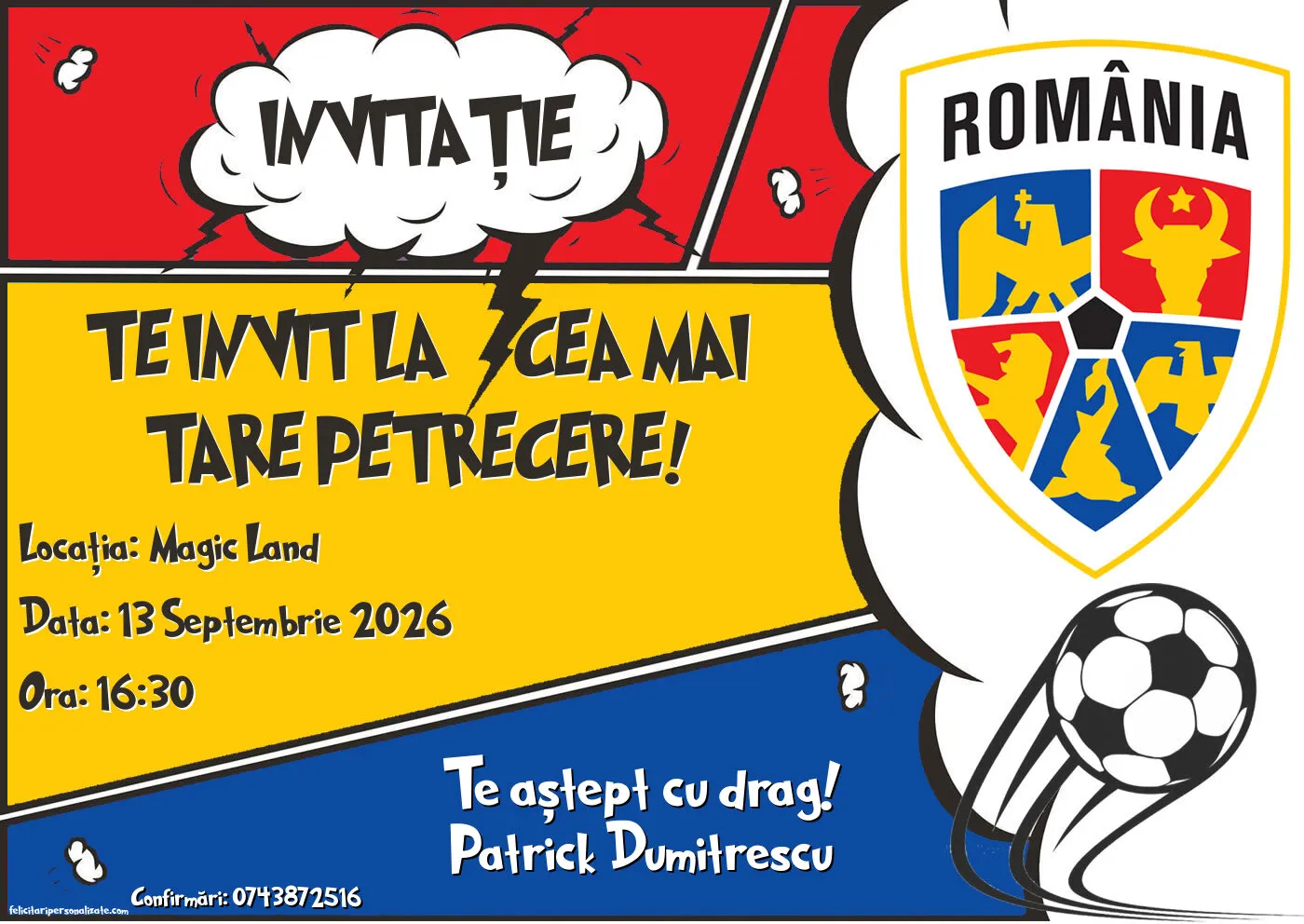 Exemplu completat: Invitație cu fotbal