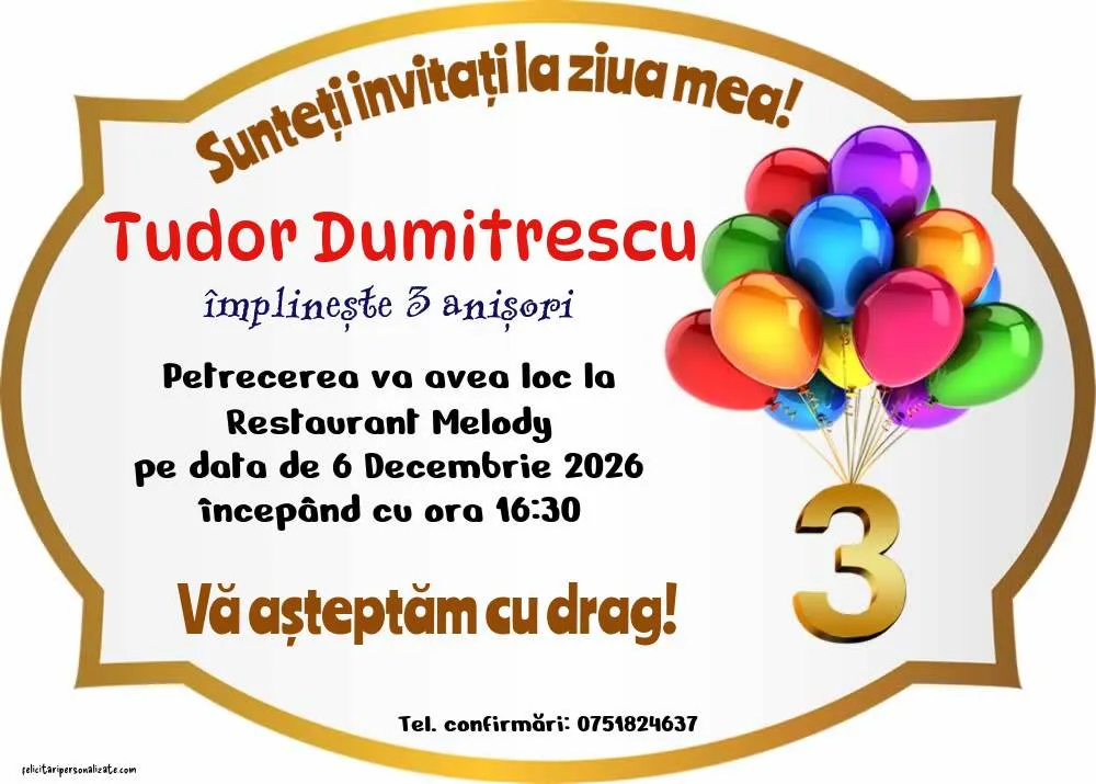 Exemplu completat: Invitație pentru 3 ani