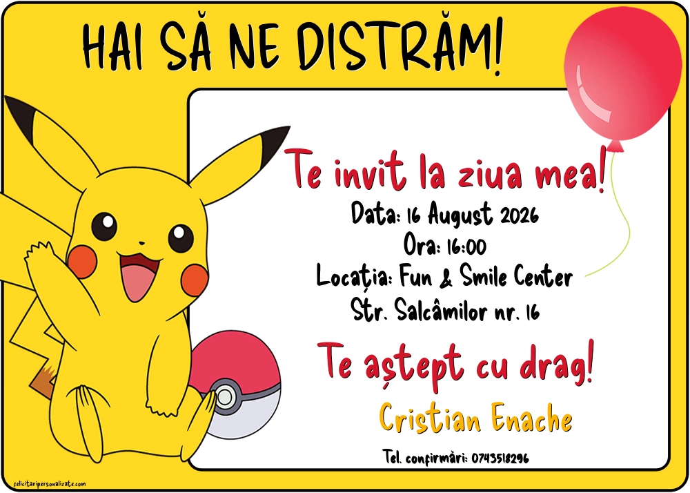 Invitație cu pokemon