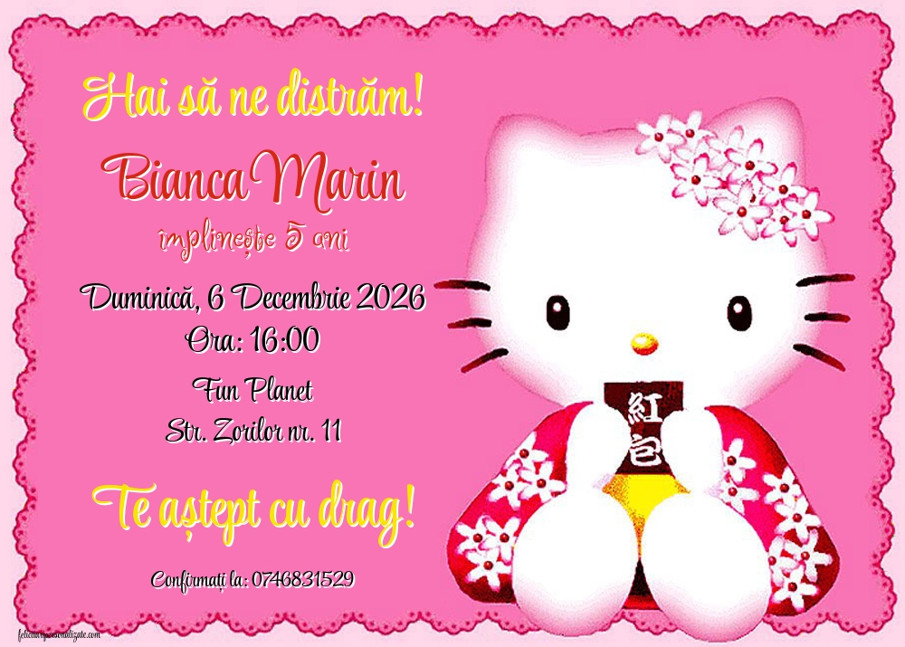 Invitație cu Hello Kitty