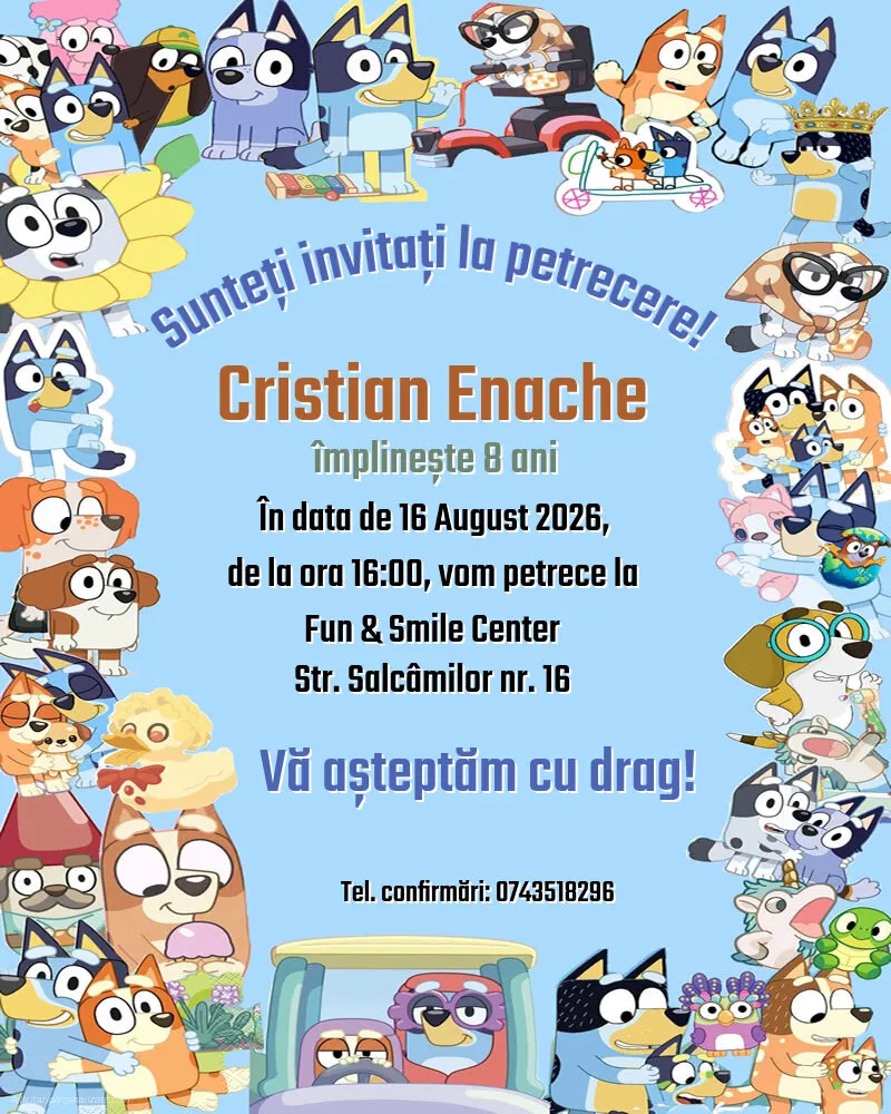 Invitație cu Bluey și Bingo