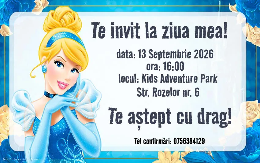 Exemplu completat: Invitație cu Cenușăreasa