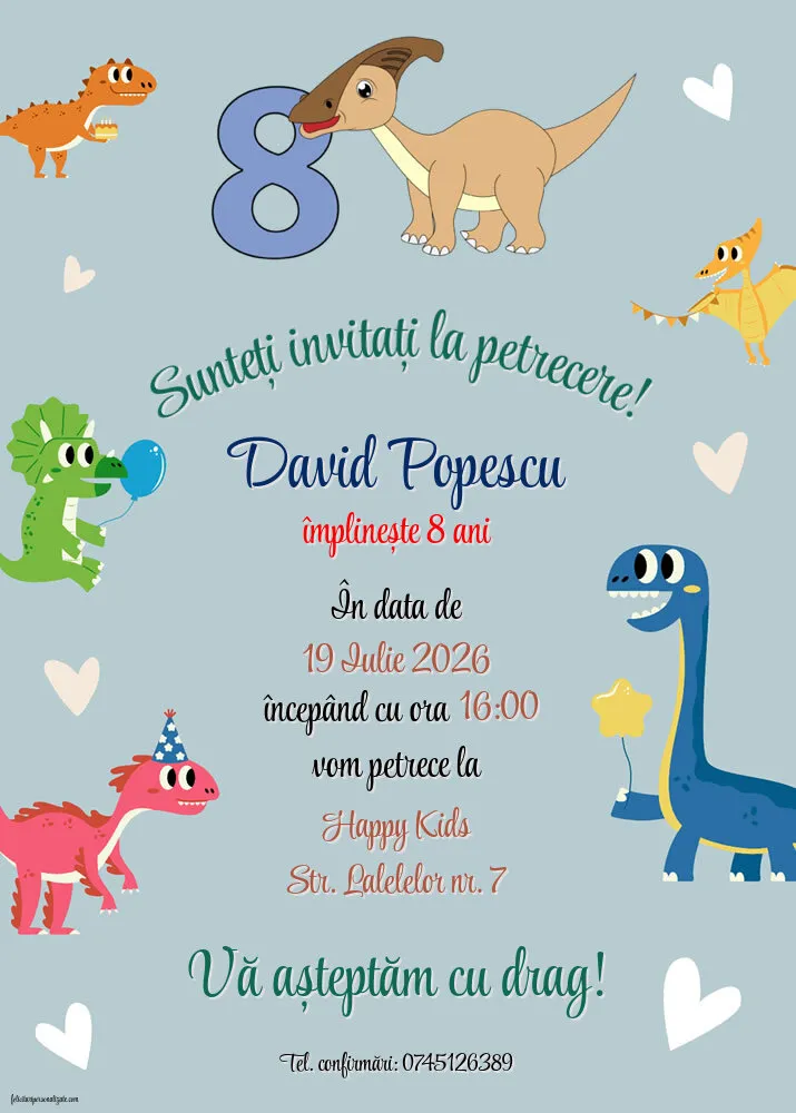 Exemplu completat: Invitație cu dinozaur