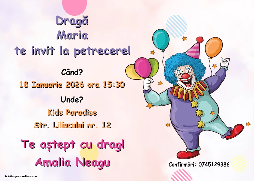 Exemplu completat: Invitație cu circ