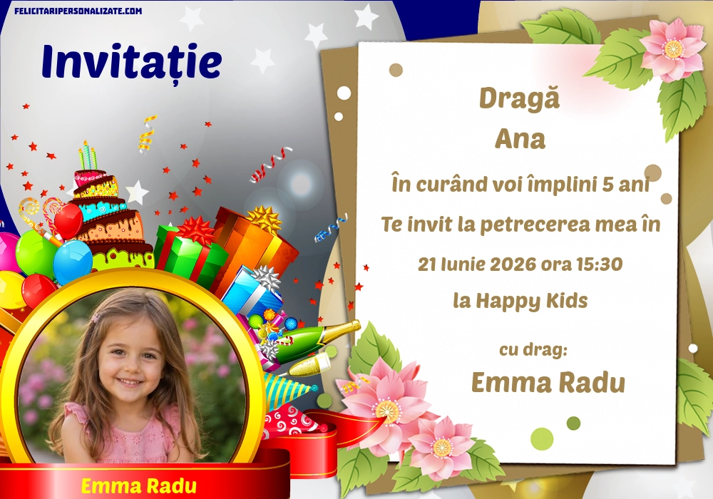 Exemplu completat: Invitație cu flori