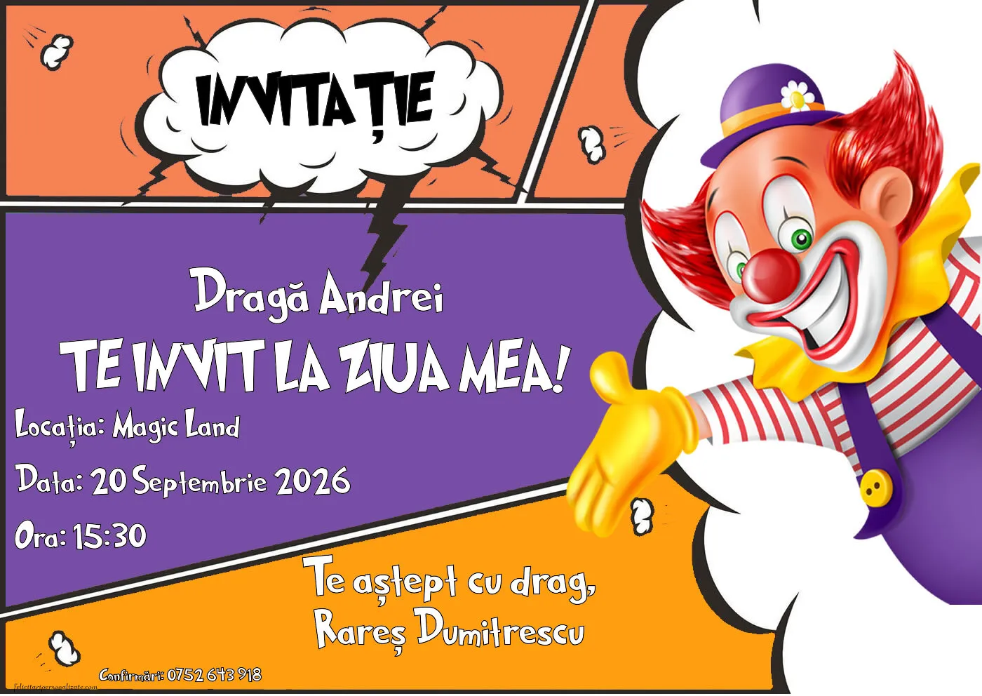Exemplu completat: Invitație cu circ