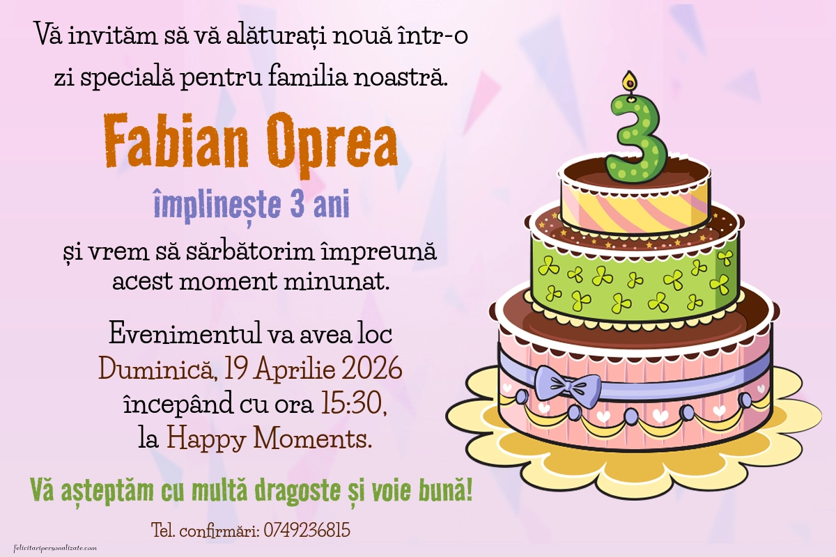 Exemplu completat: Invitație pentru 3 ani