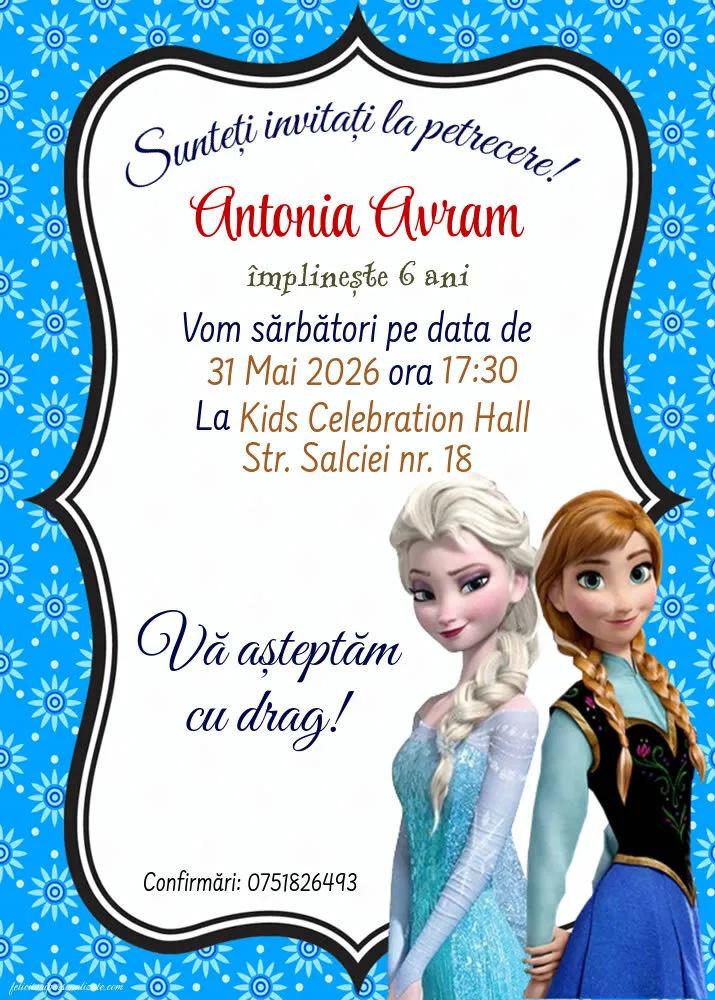 Exemplu completat: Invitație cu frozen