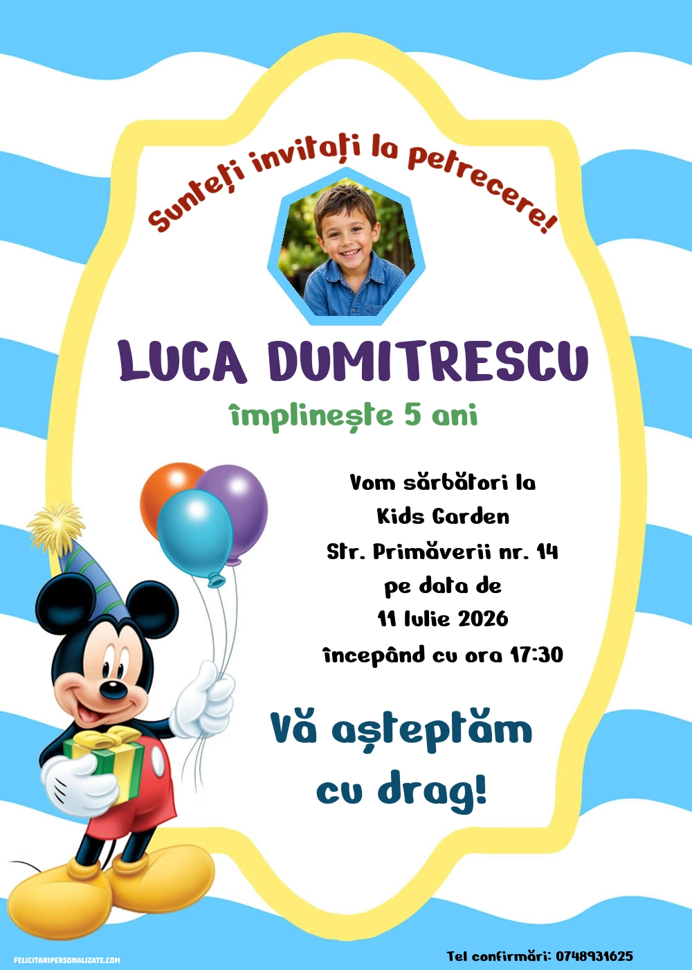 Exemplu completat: Invitație cu Mickey Mouse