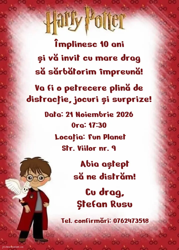 Invitație cu Harry Potter