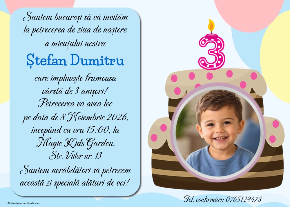 Exemplu completat: Invitație pentru 3 ani