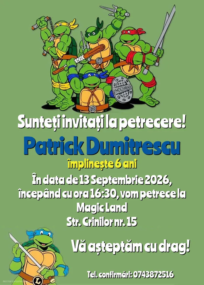 Invitație cu Testoasele Ninja