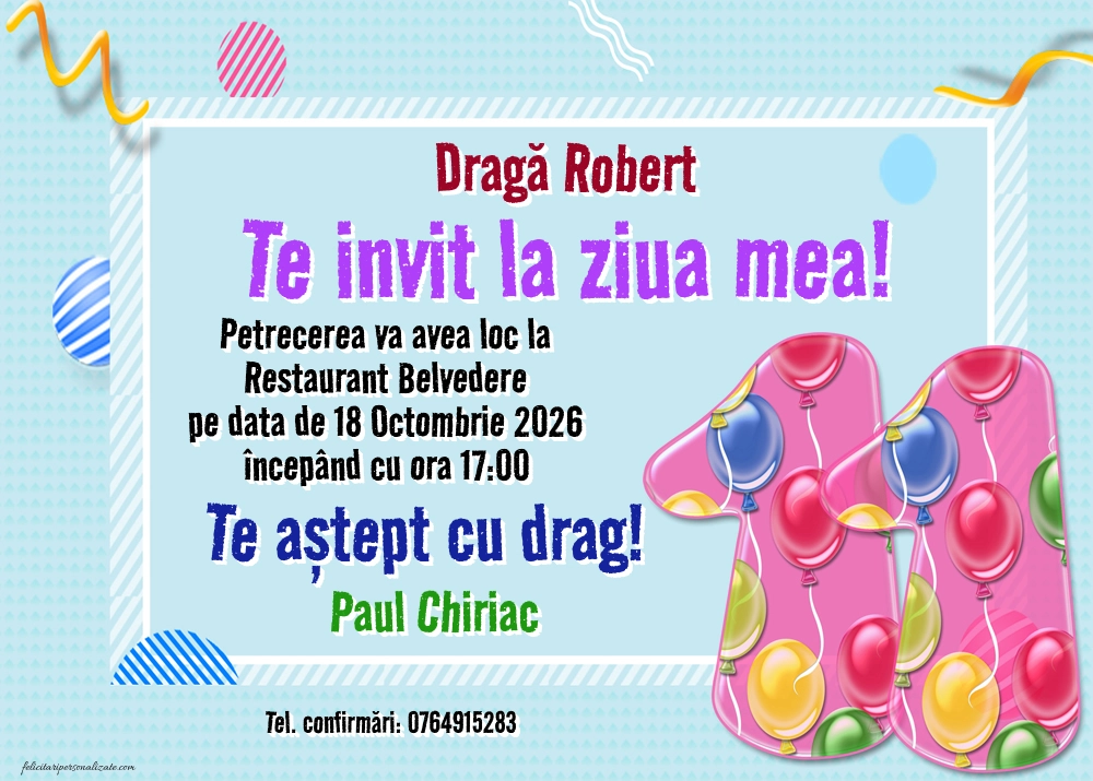 Exemplu completat: Invitație pentru 11 ani