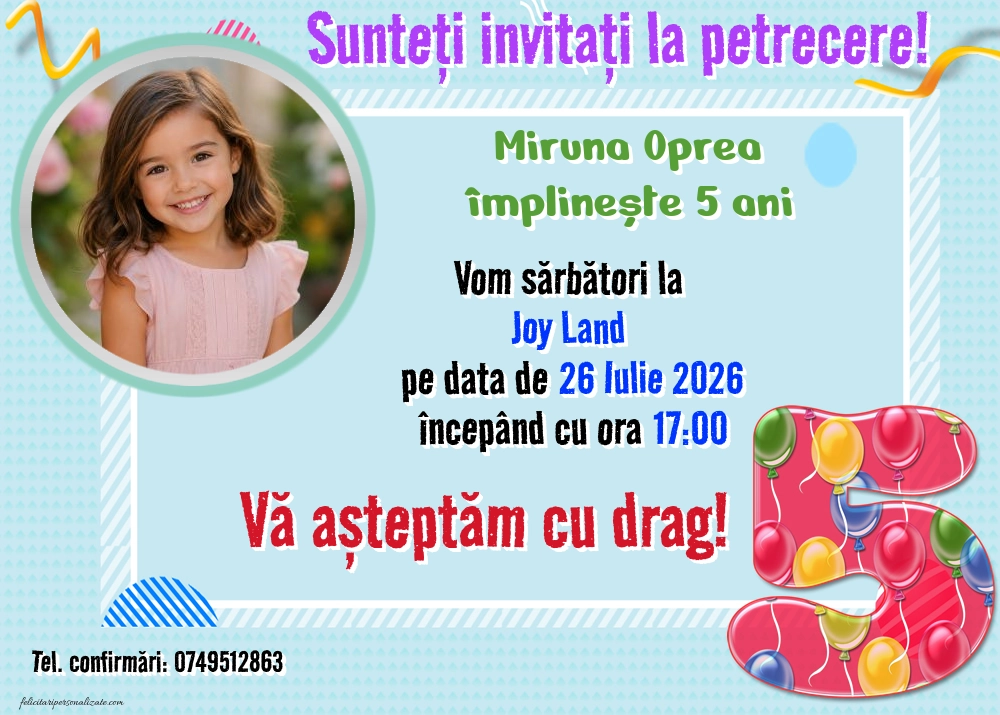 Exemplu completat: Invitație pentru 5 ani