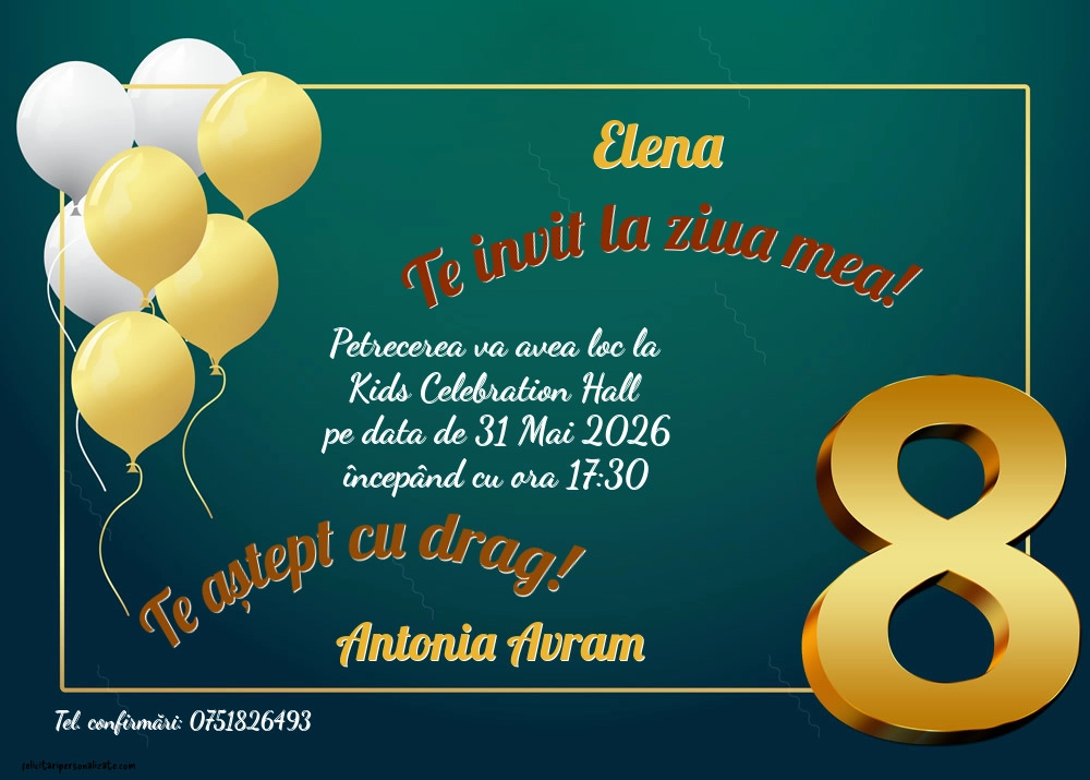 Exemplu completat: Invitație pentru 8 ani