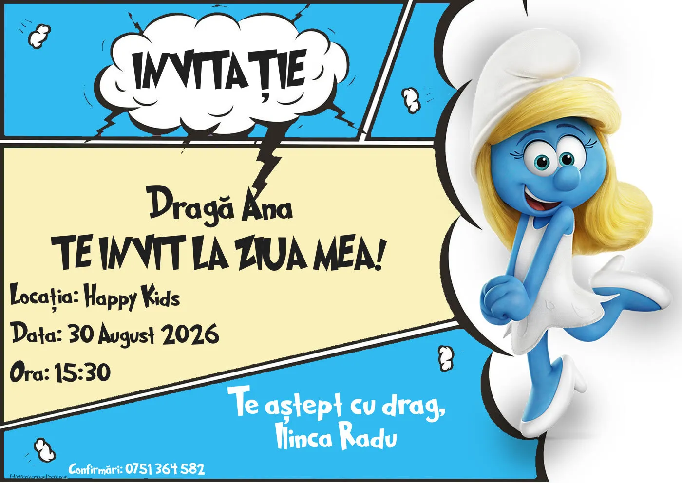Invitație cu Ștrumfi