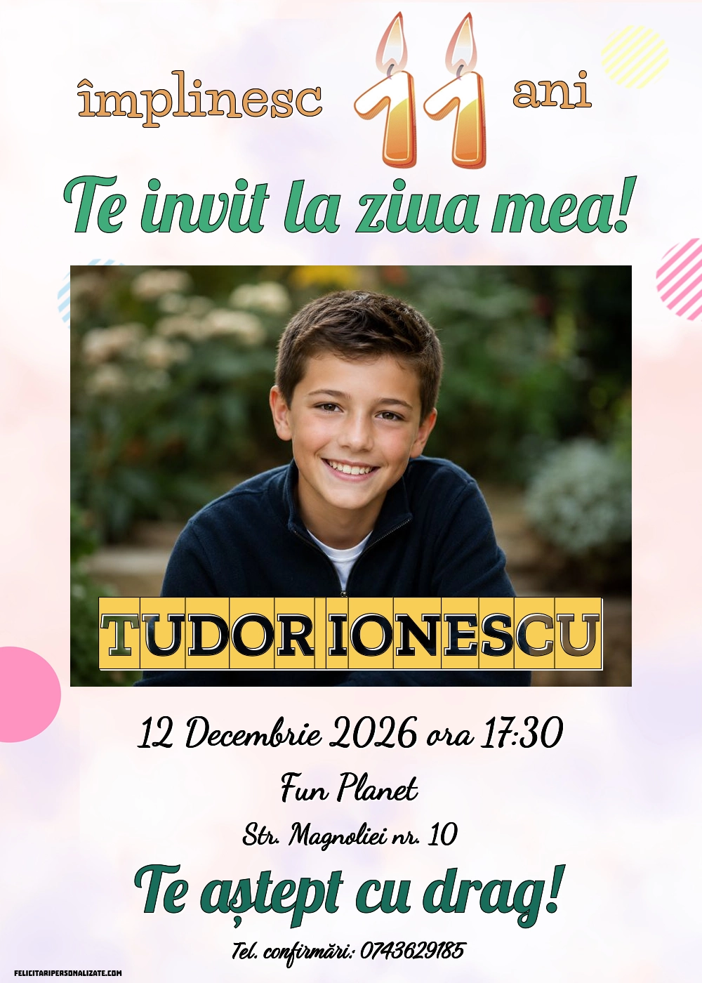 Exemplu completat: Invitație pentru 11 ani