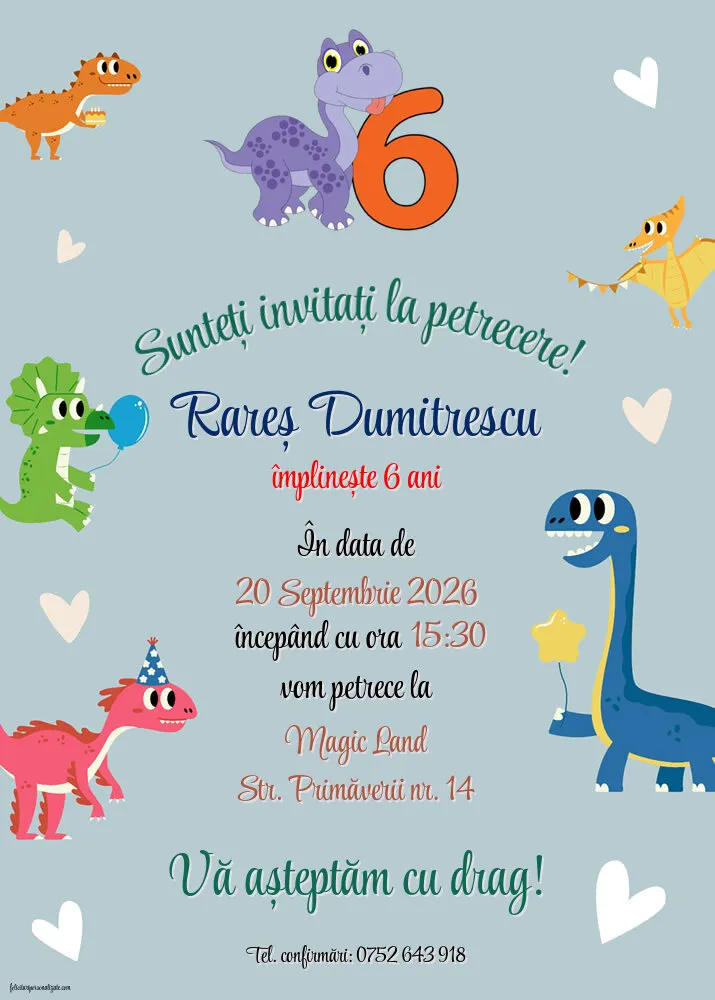 Exemplu completat: Invitație cu dinozaur