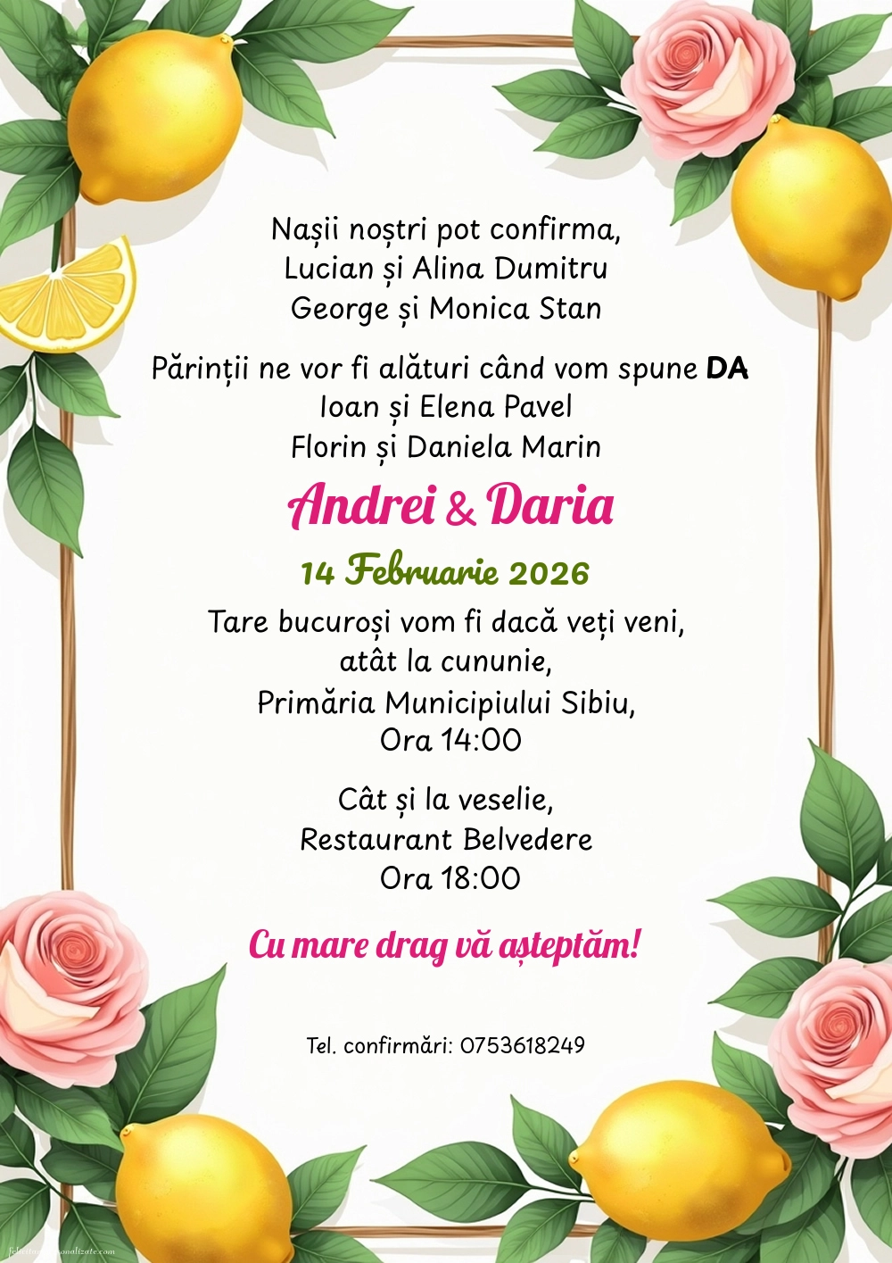 Invitație cu trandafiri