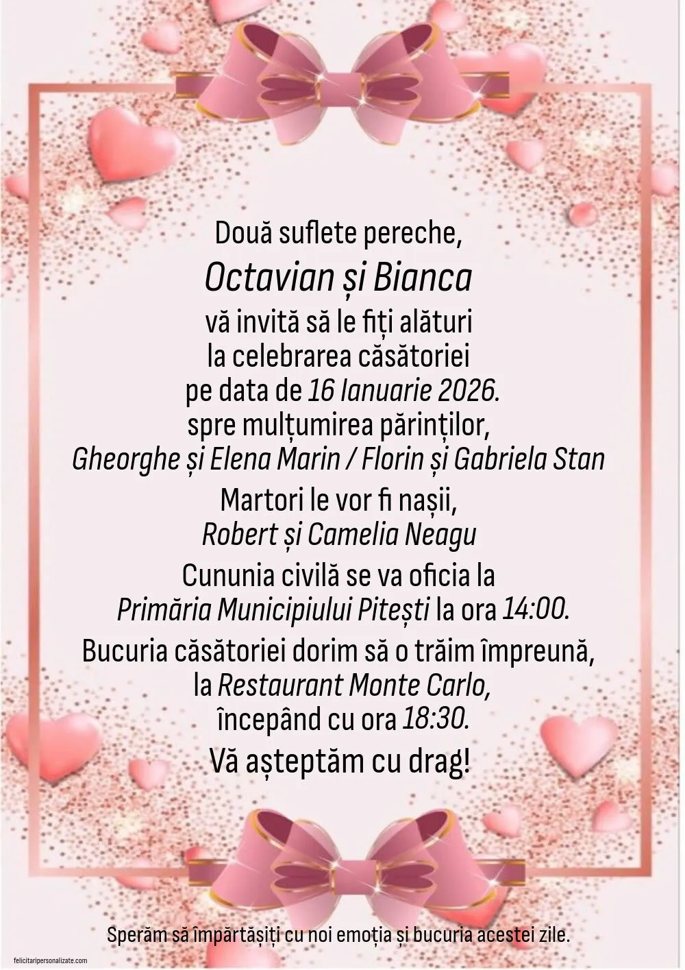 Invitație cu inimioare