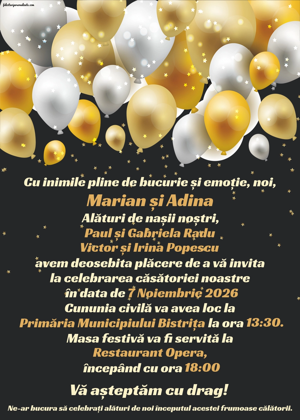 Invitație cu baloane