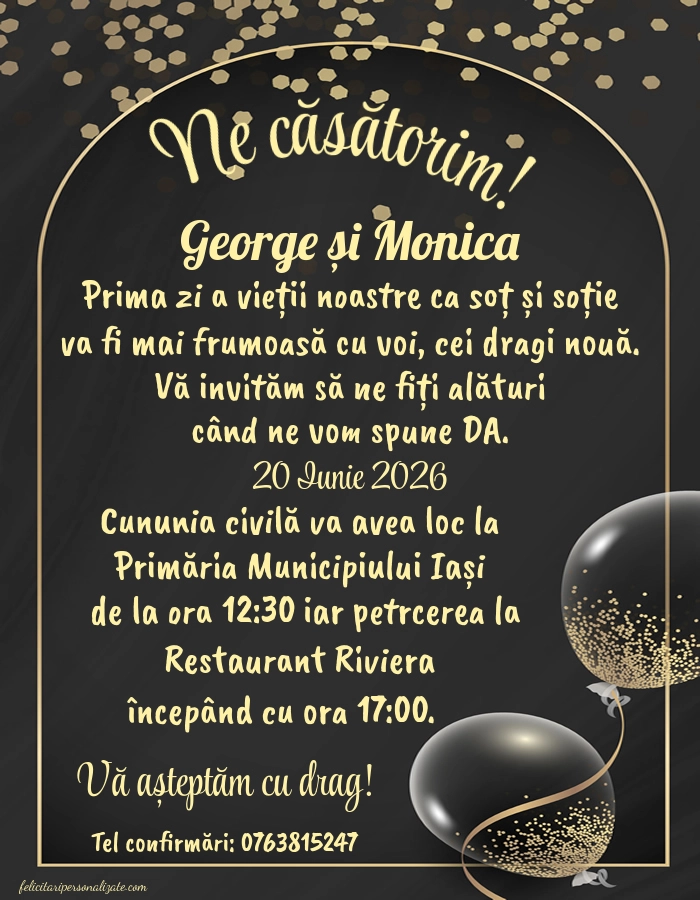 Invitație cu baloane