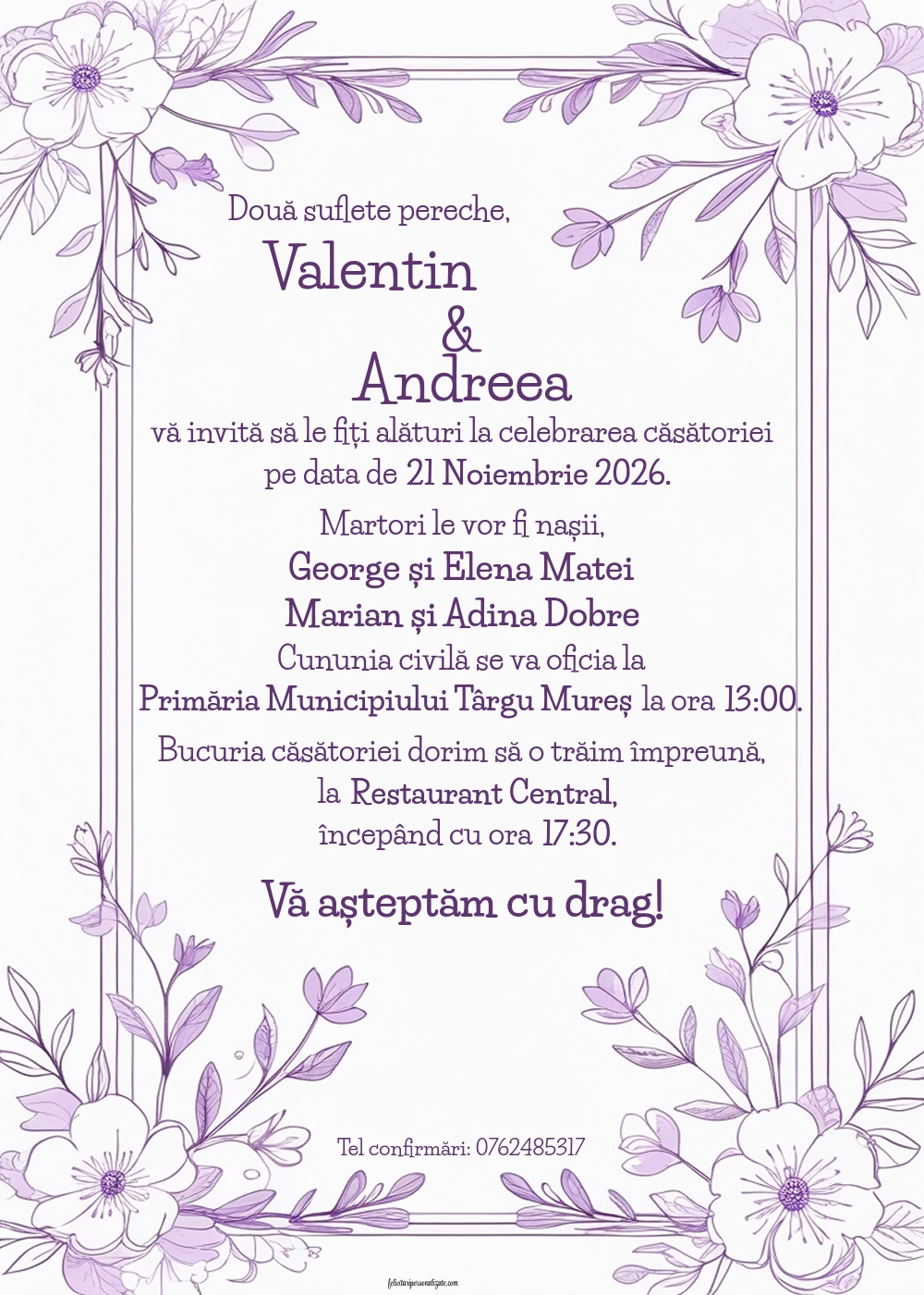 Invitație cu trandafiri