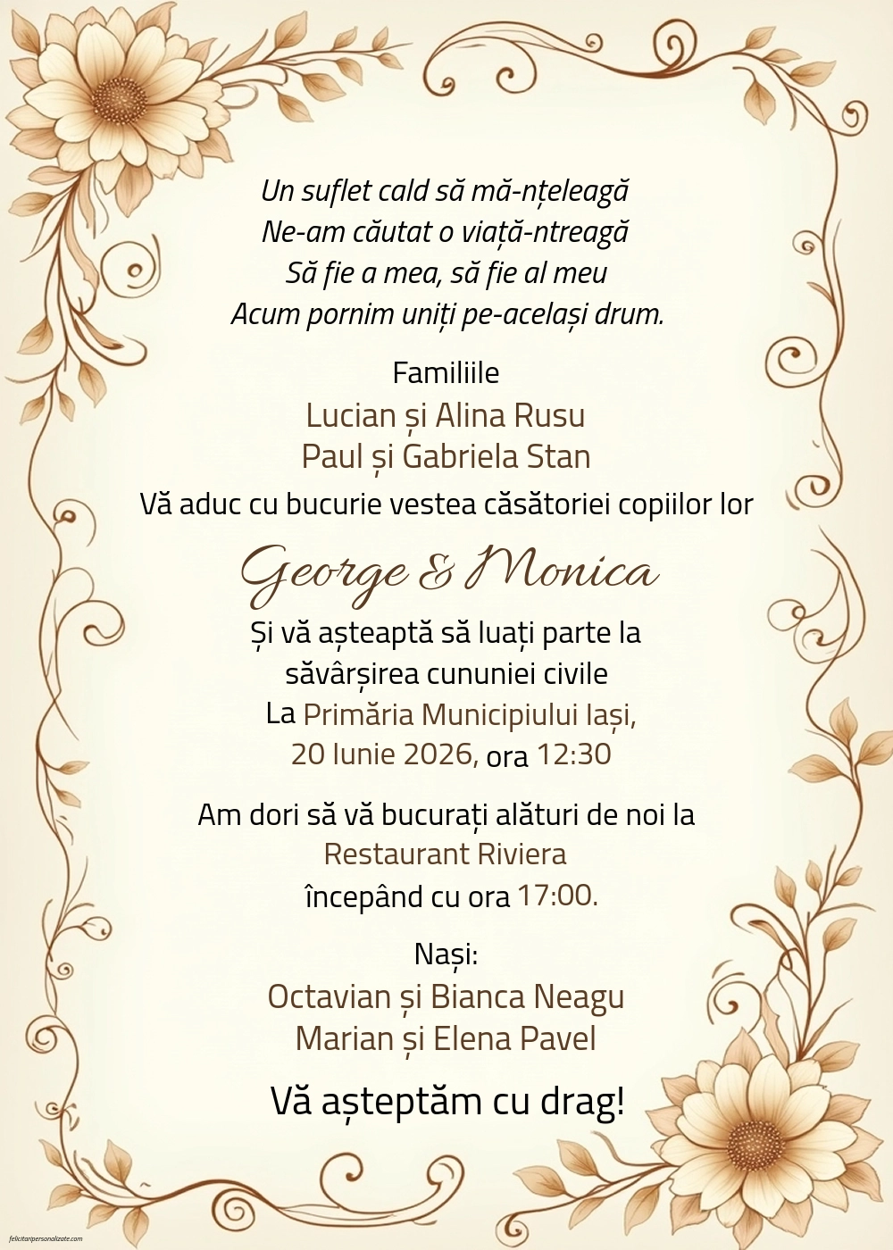 Invitație cu trandafiri