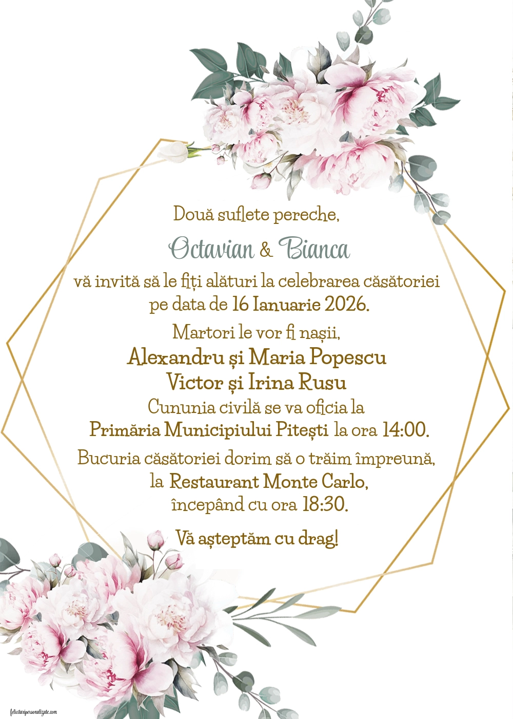 Invitație cu trandafiri
