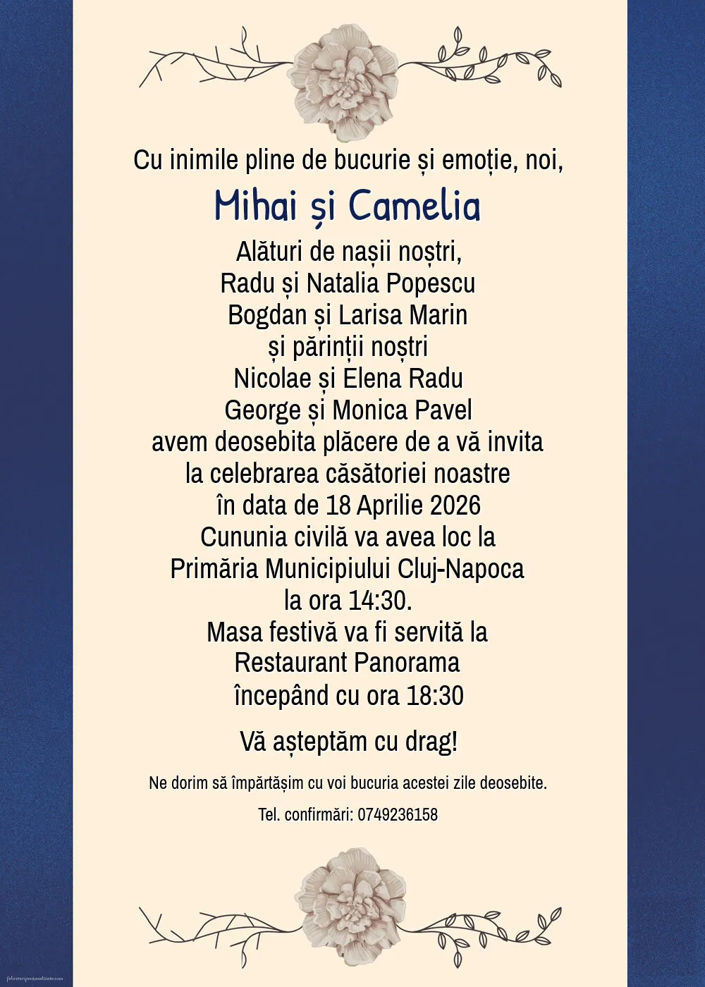 Invitație cu trandafiri