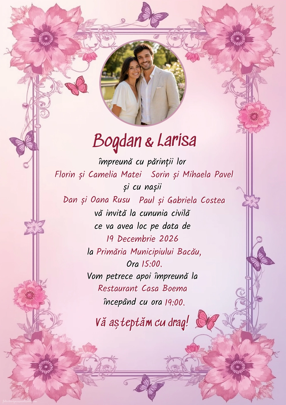Invitație cu fluturi