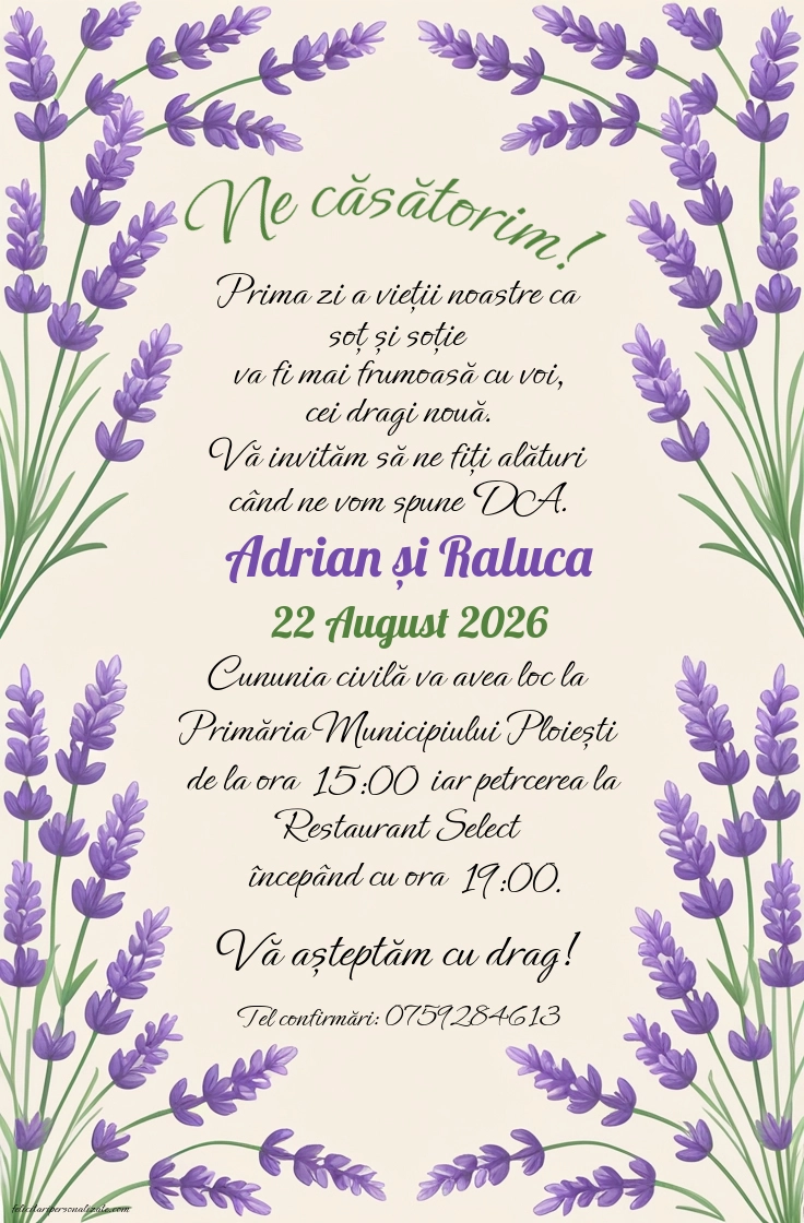 Invitație cu lavandă