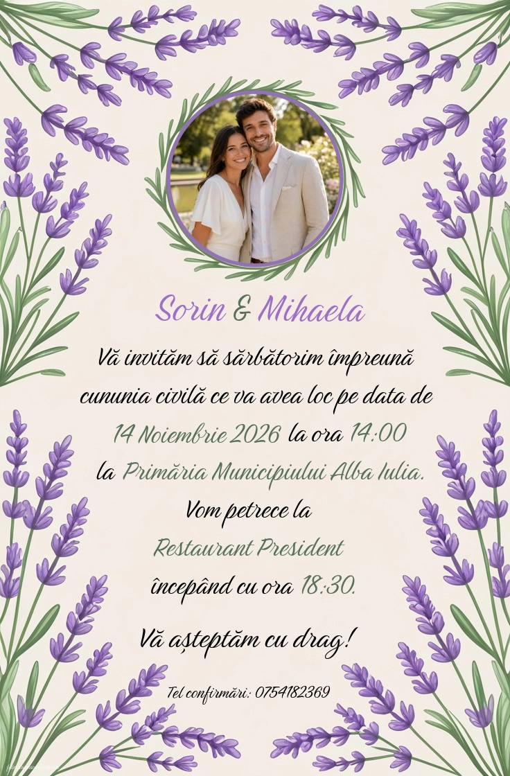 Invitație cu lavandă