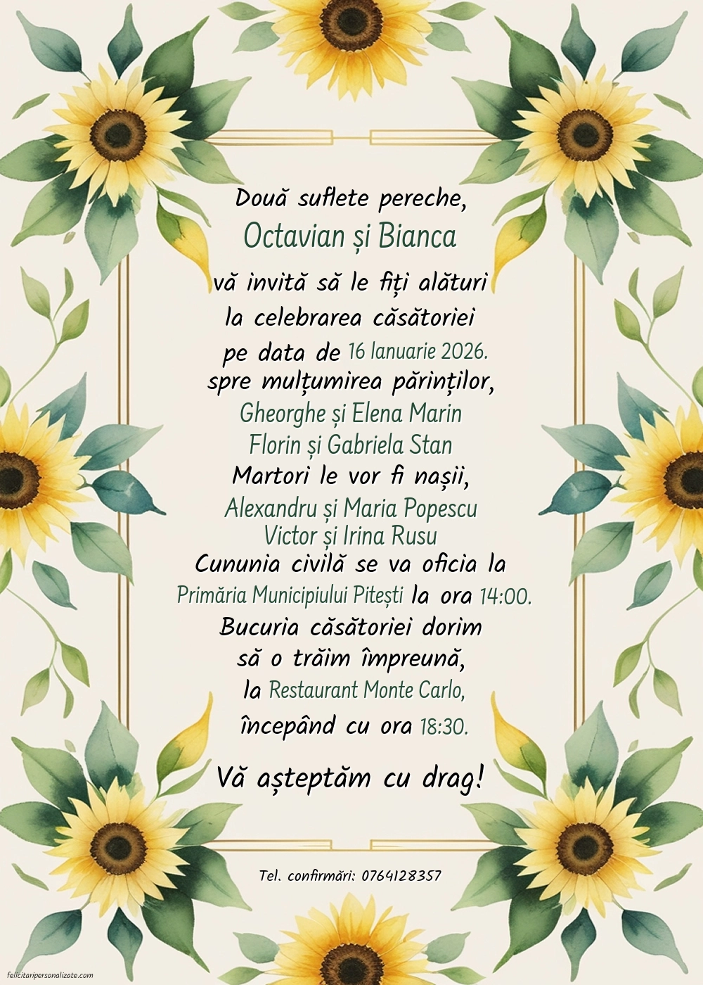 Invitație cu florea soarelui