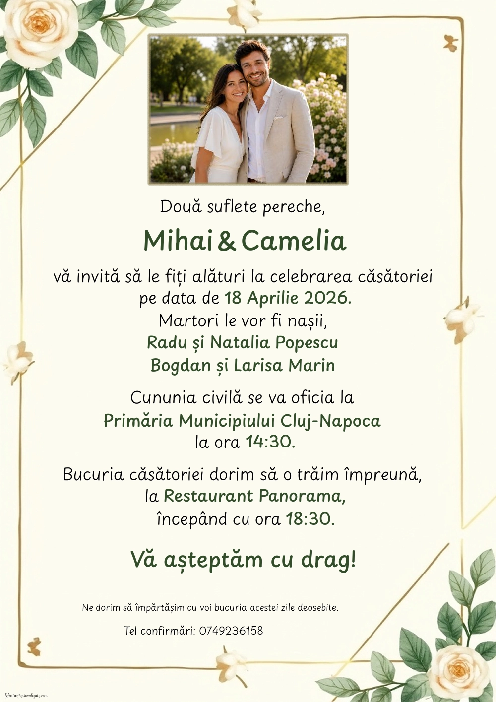 Invitație cu trandafiri