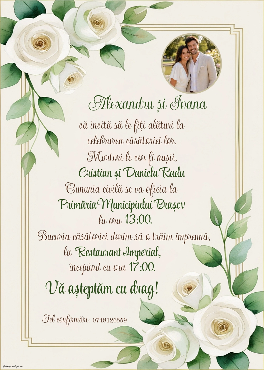 Invitație cu trandafiri