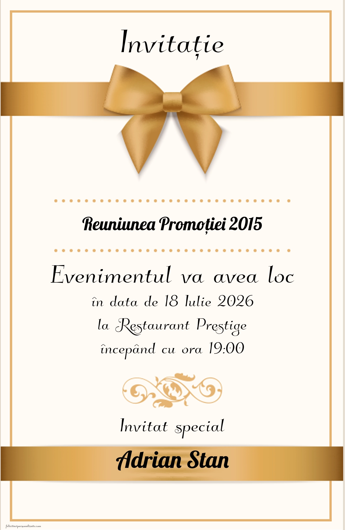 Invitație cu fundiță