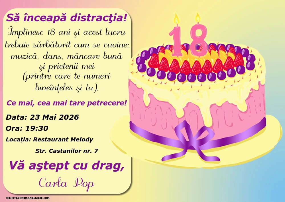 Invitație cu tort