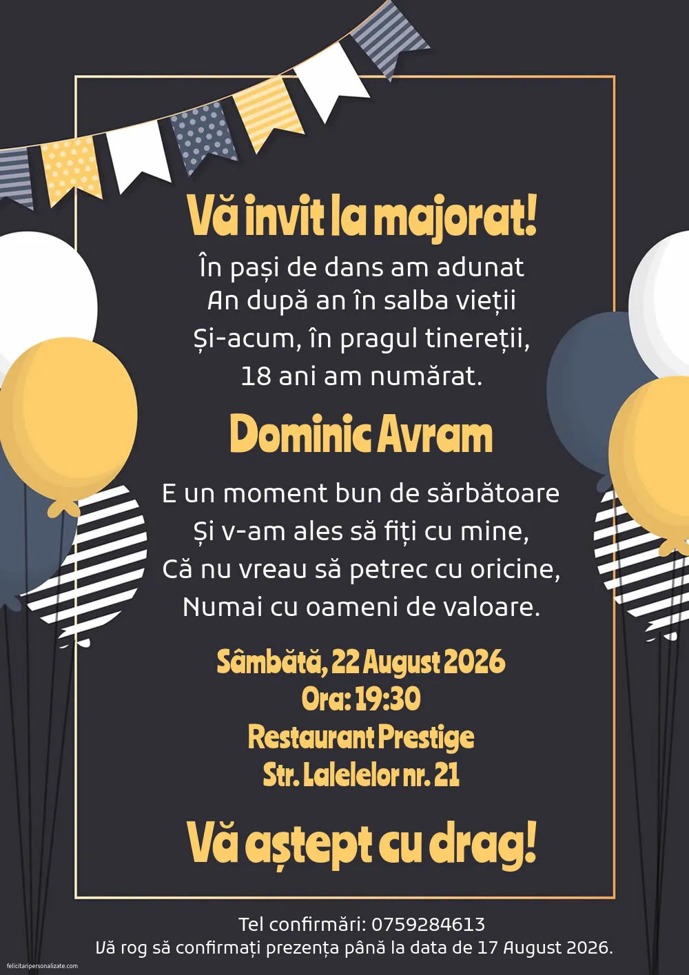 Invitație cu confeti