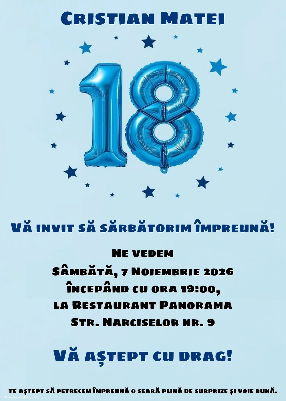 Invitație cu baloane
