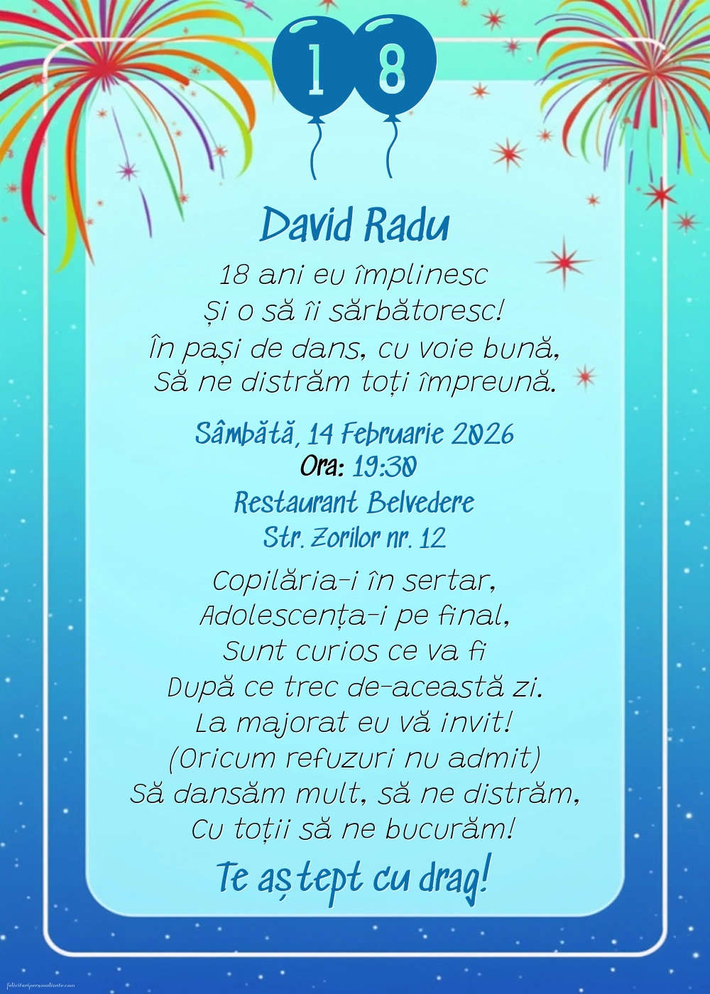 Invitație pentru 18 ani