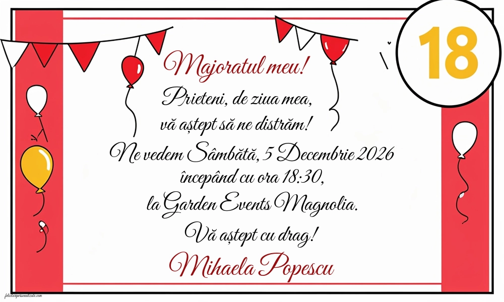 Invitație cu baloane